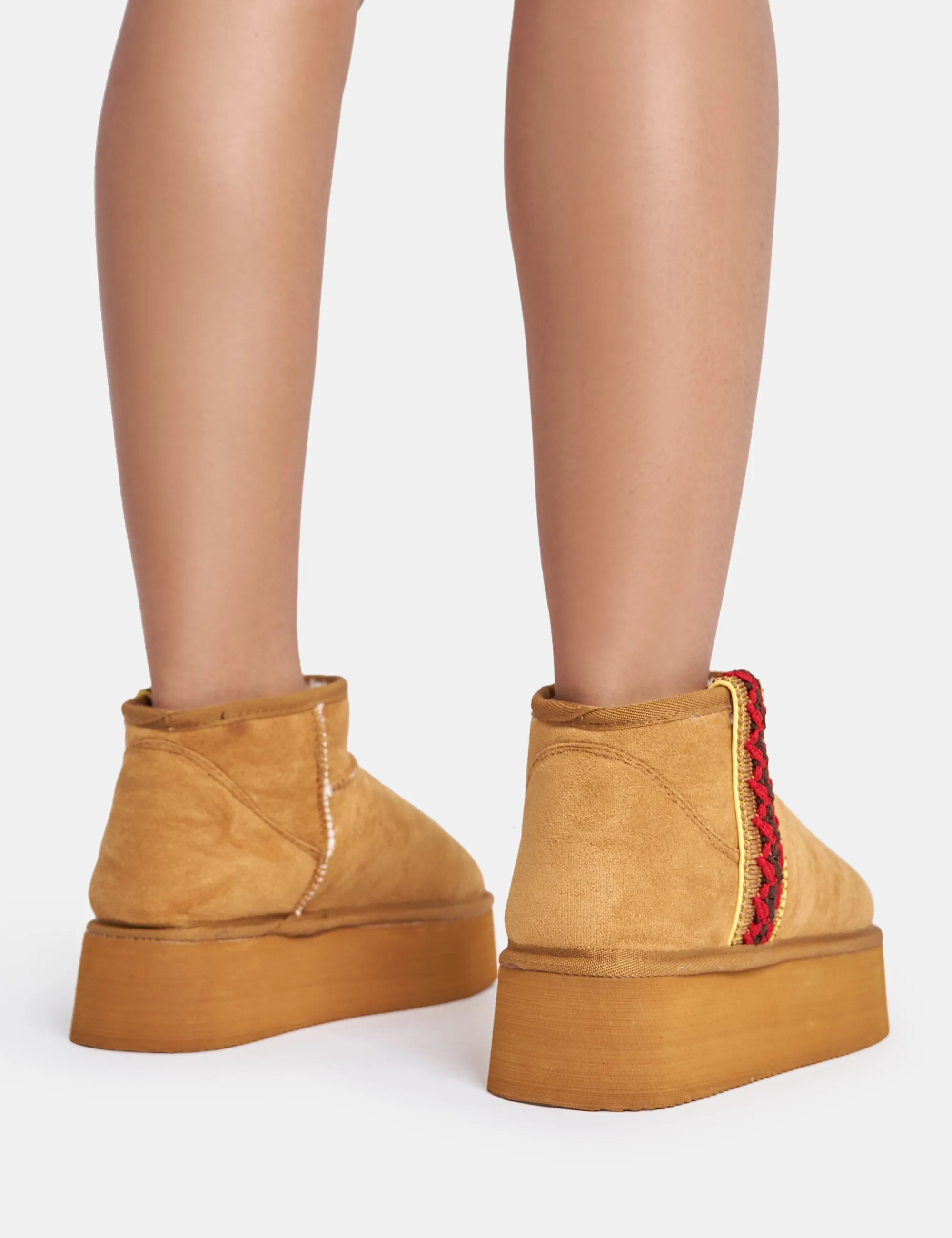 Snowfall Light Chestnut Faux Suede Ultra Mini Ankle Platform Boots