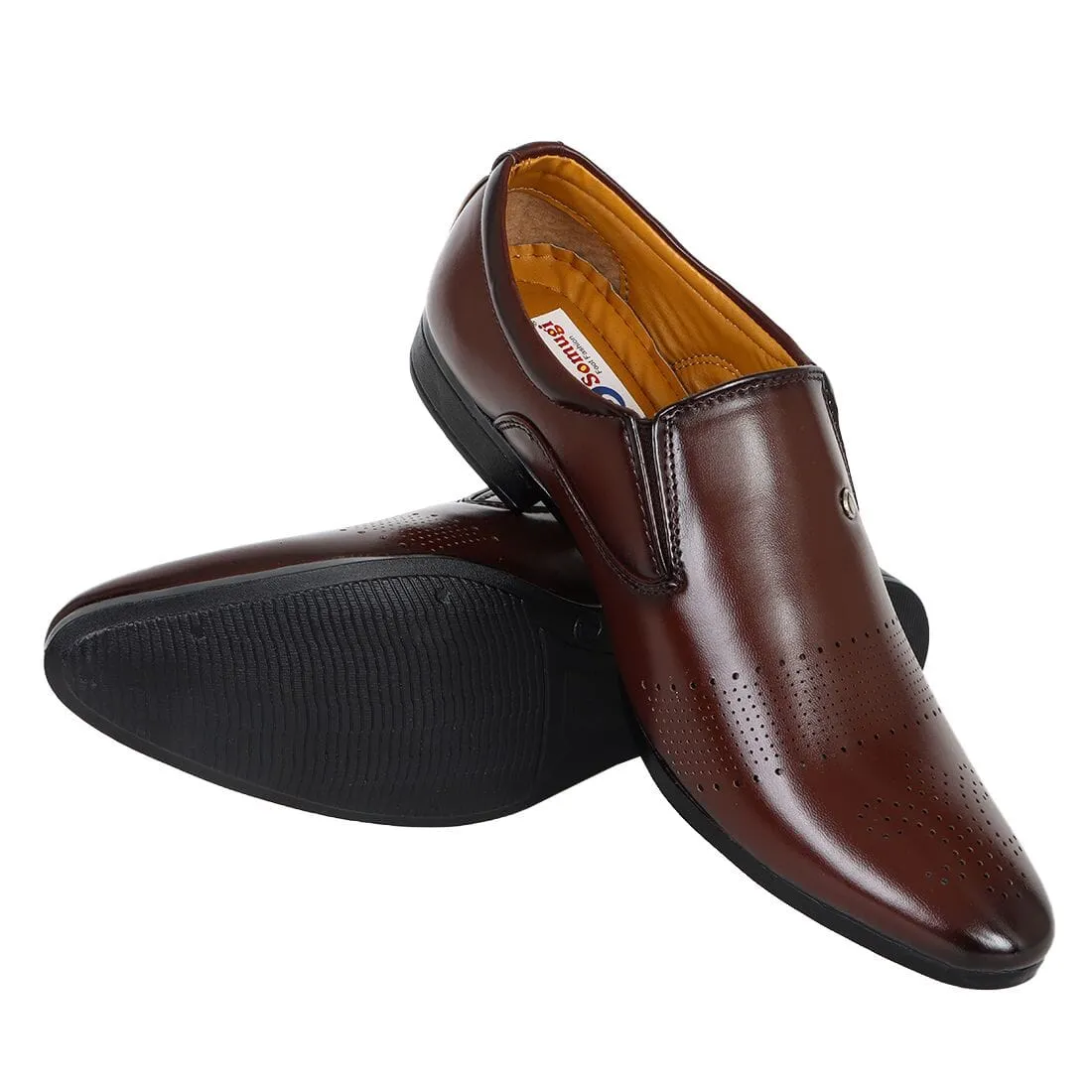 Somugi Brown Slip on Formal Shoes for Men made by Artificial Leather