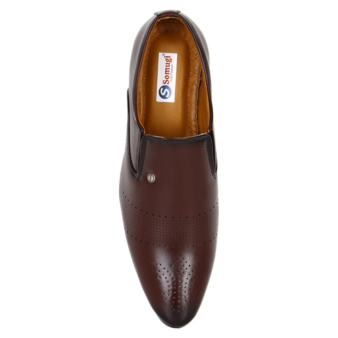 Somugi Brown Slip on Formal Shoes for Men made by Artificial Leather