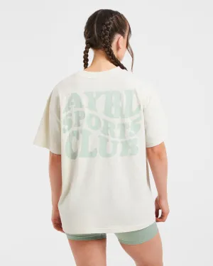 Sports Club Wavy Oversized T Shirt - Off White/Green