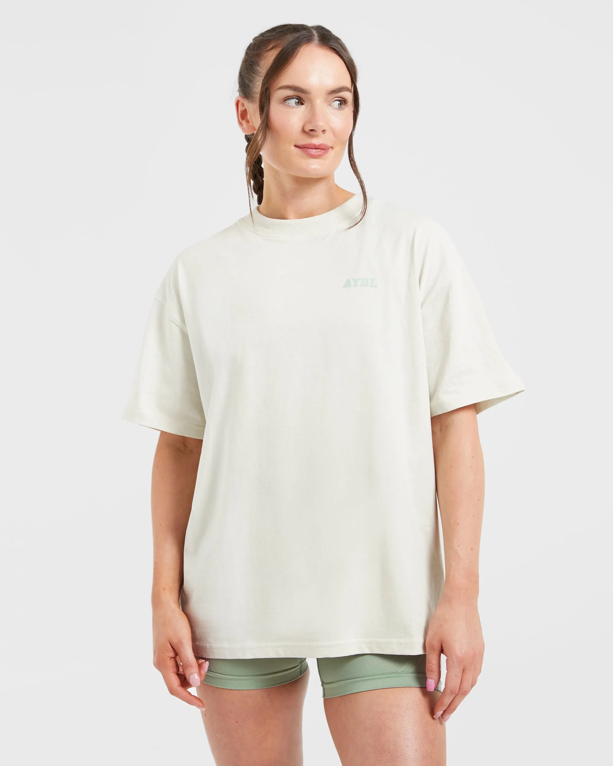 Sports Club Wavy Oversized T Shirt - Off White/Green