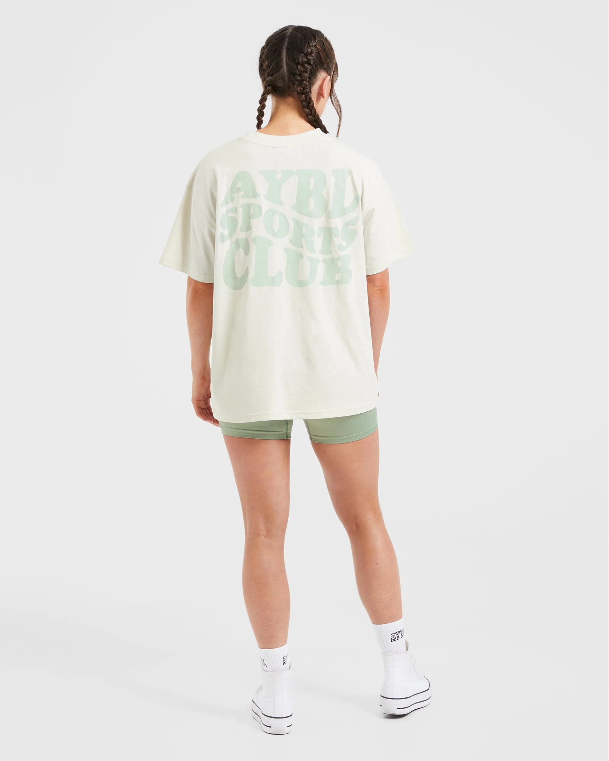 Sports Club Wavy Oversized T Shirt - Off White/Green