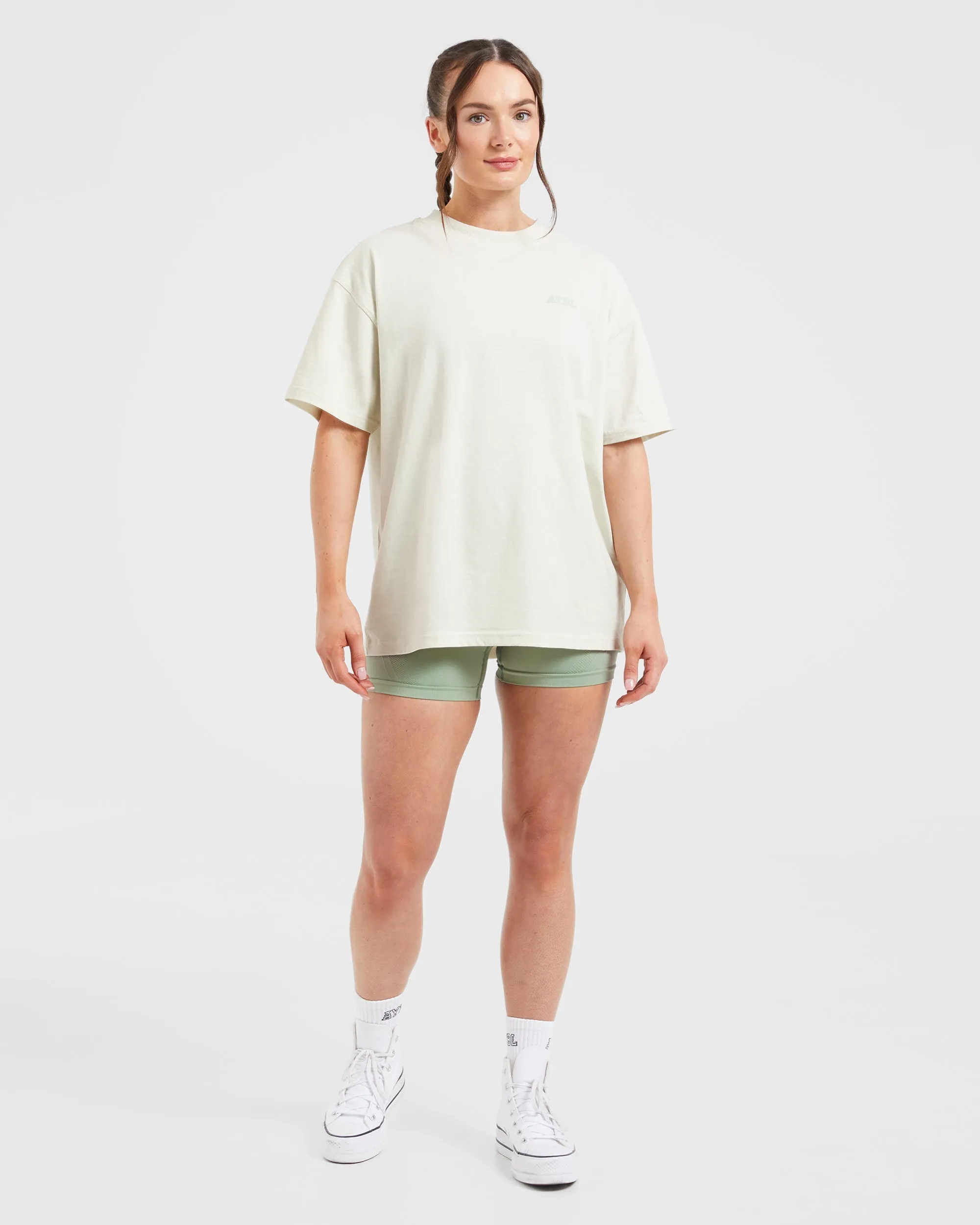 Sports Club Wavy Oversized T Shirt - Off White/Green