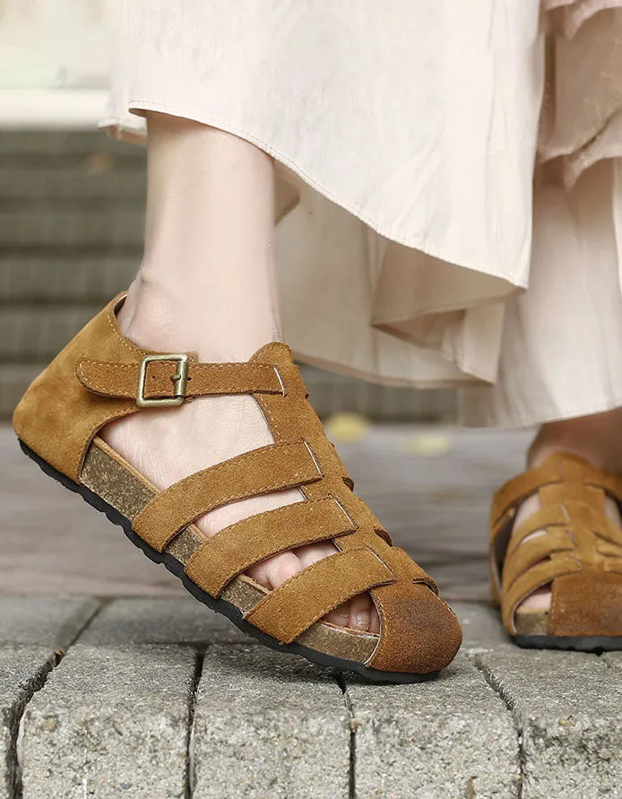 Suede Close Toe Woven Flat Sandals