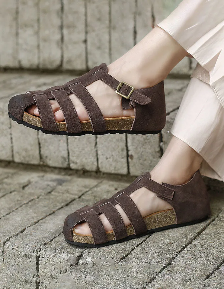 Suede Close Toe Woven Flat Sandals