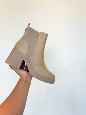 Suede Platform Booties- Oatmeal