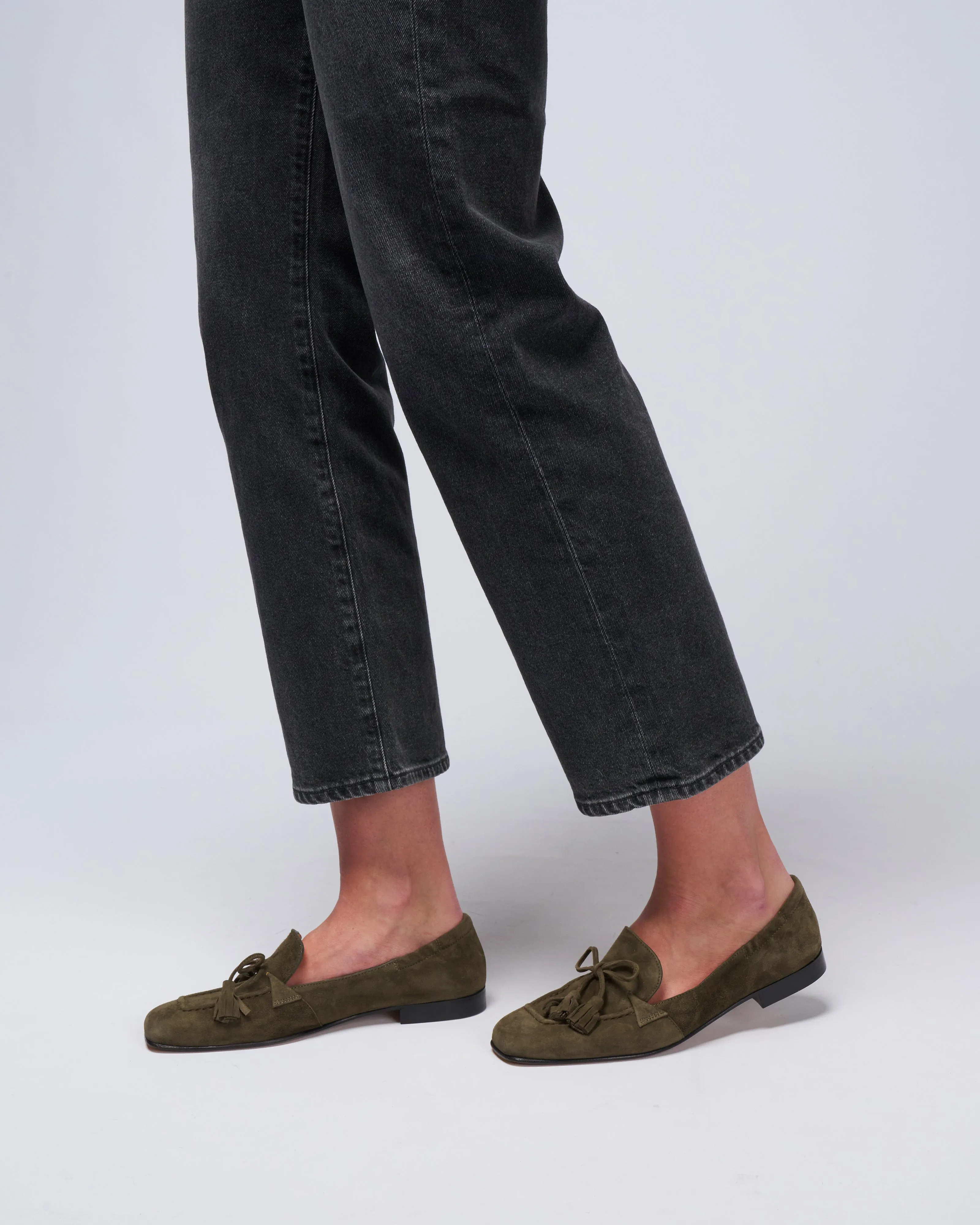 suede tassle flat - camoscio militaire