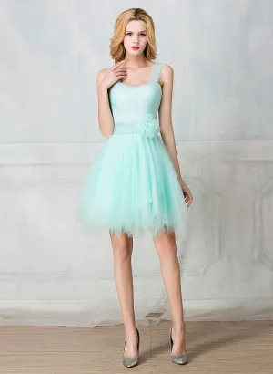 Sweetheart tulle-strap knee-length short prom dress