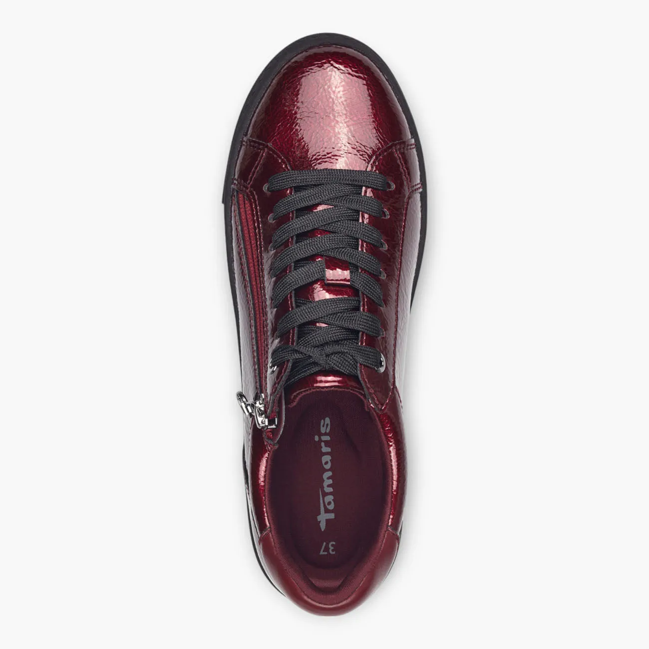 Tamaris Bordeaux Trainer-Style Shoes with Black Side Sole and Zip