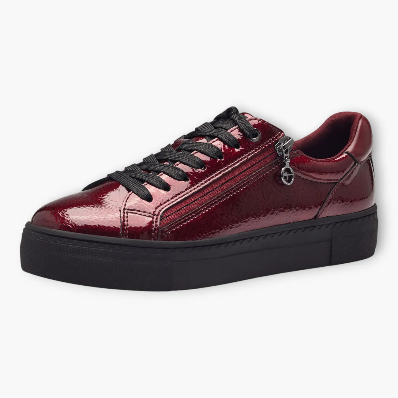 Tamaris Bordeaux Trainer-Style Shoes with Black Side Sole and Zip