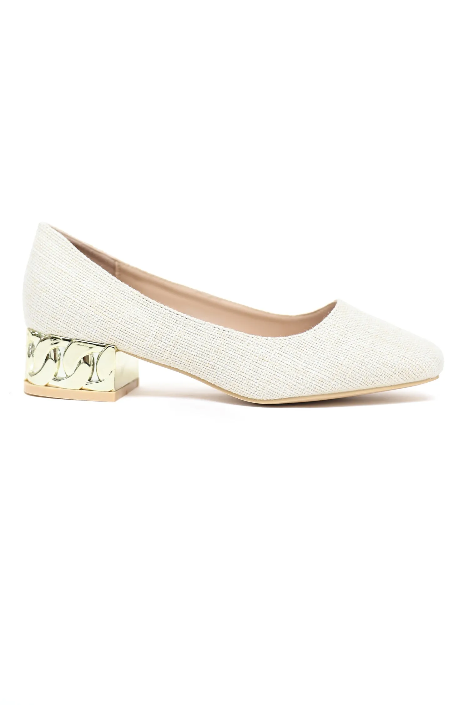 TEXTURED BLOCK HEEL PUMPS-BEIGE