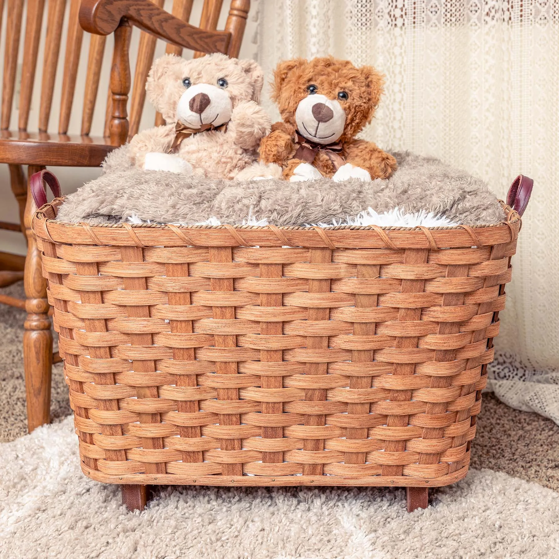 Throw Blanket Basket | Decorative Amish Wicker Living Room Storage