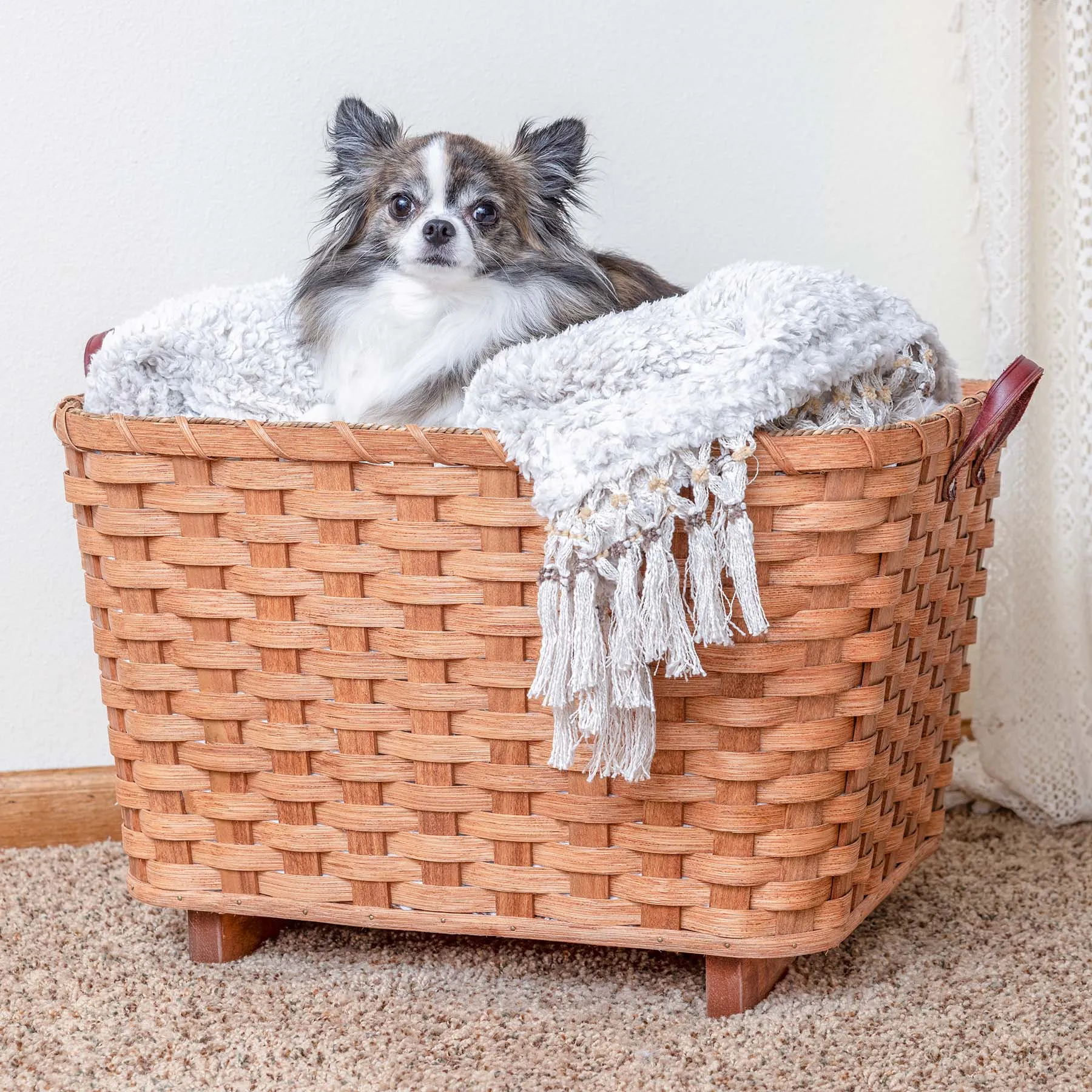 Throw Blanket Basket | Decorative Amish Wicker Living Room Storage