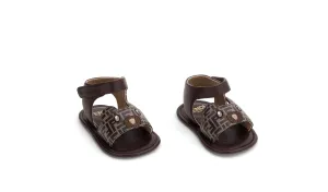 Tobacco Baby Sandals with FF Detailed Bear