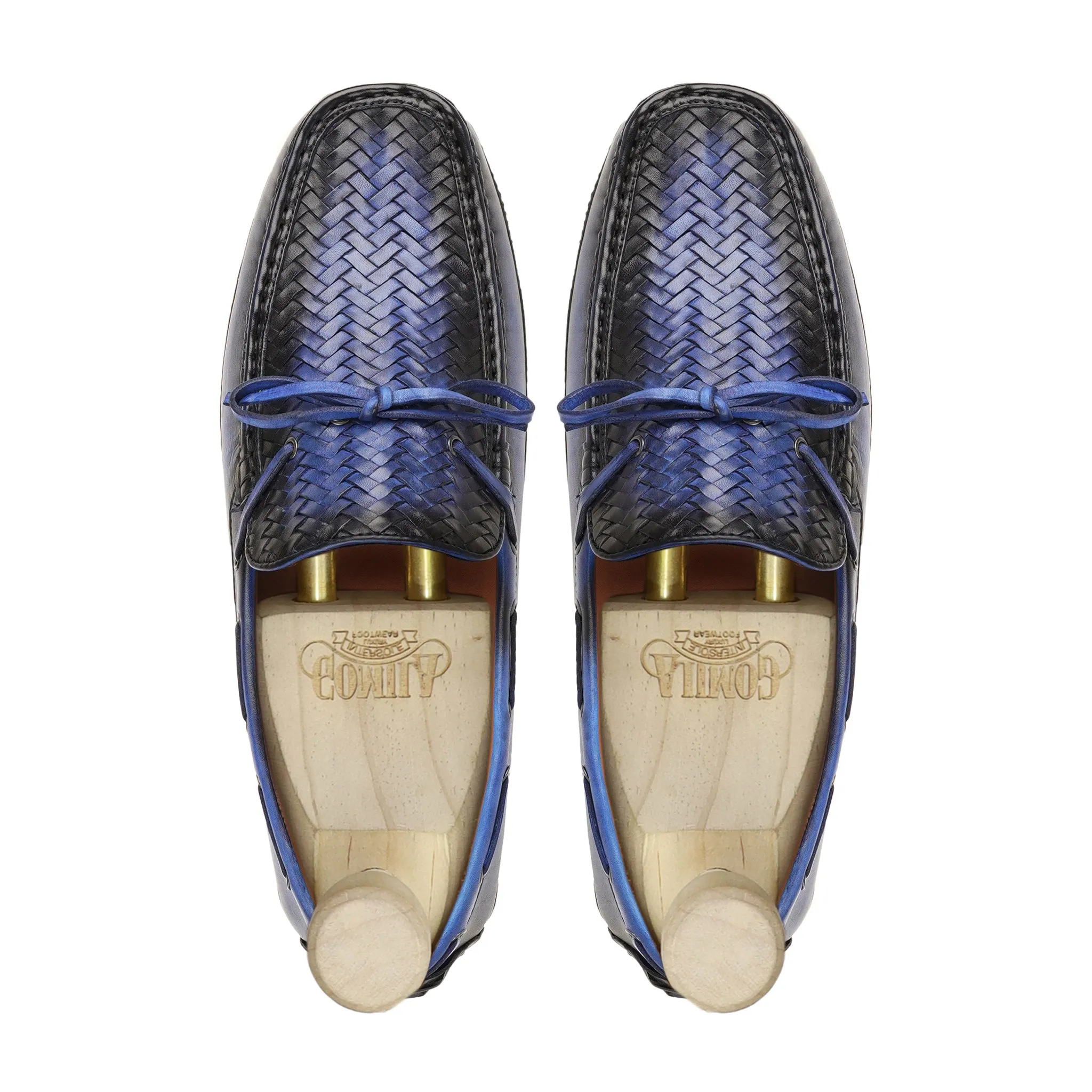 Torri - Men's Burnished Blue Hand Woven Calf Leather Driver Shoe