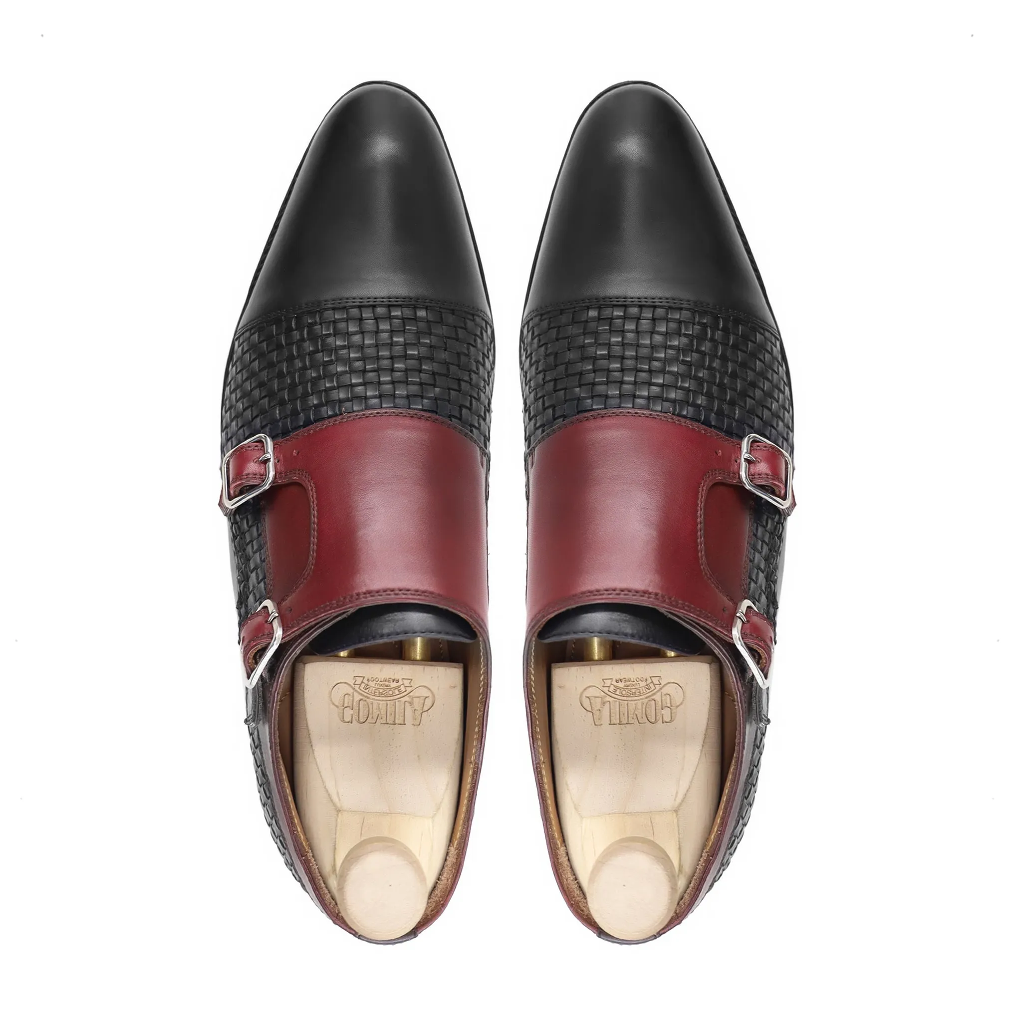 Upplands - Men's Oxblood and Black Hand Woven Calf Leather Double Monkstrap