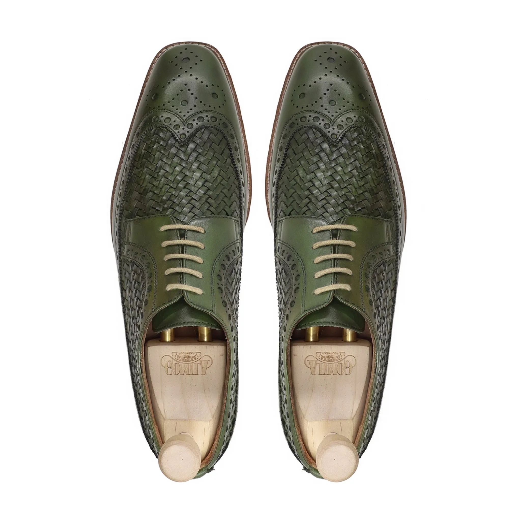 Valencia - Men's Green Calf and Hand Woven Calf Leather Derby Shoe