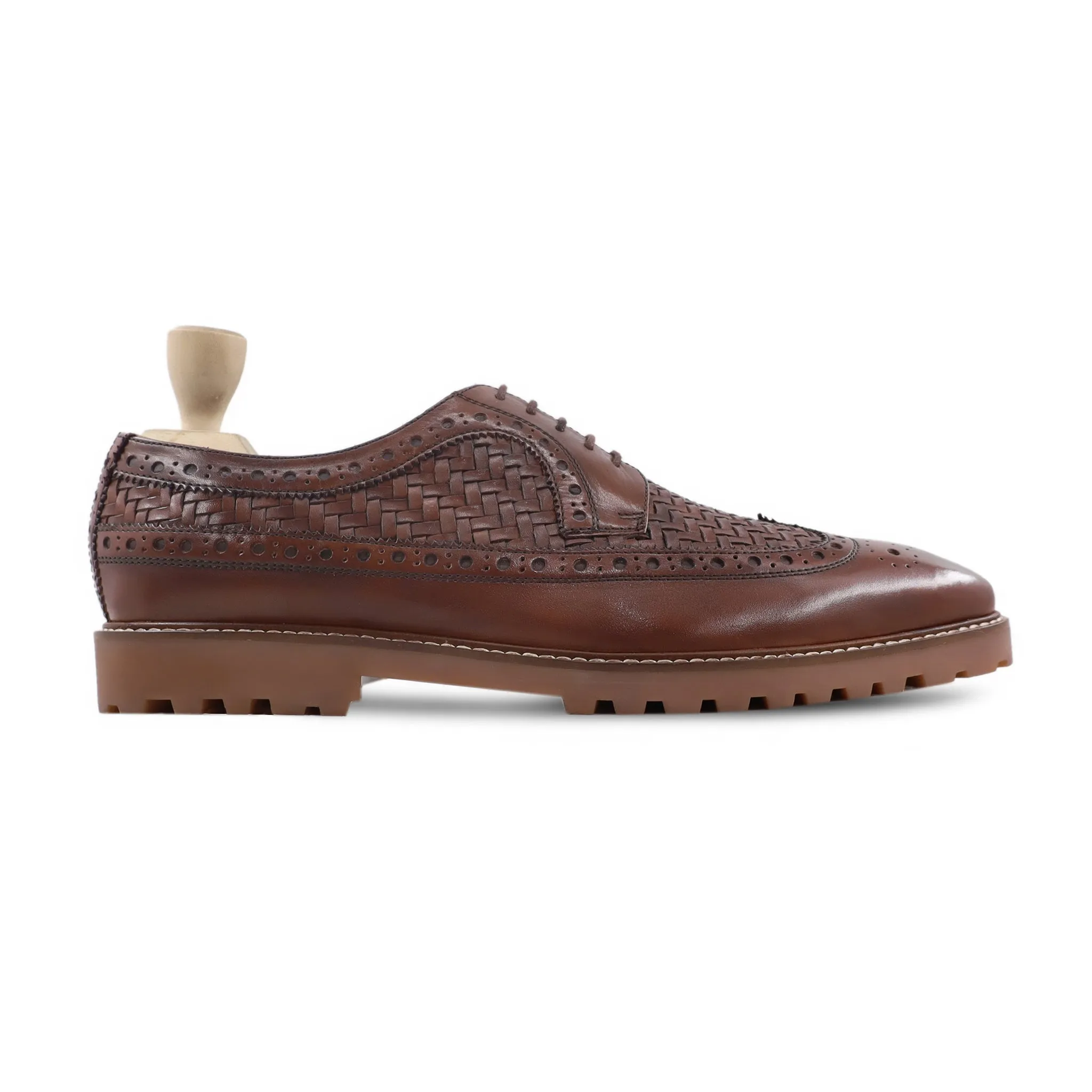 Wallis - Men's Brown Hand Woven Calf Leather Derby Shoe