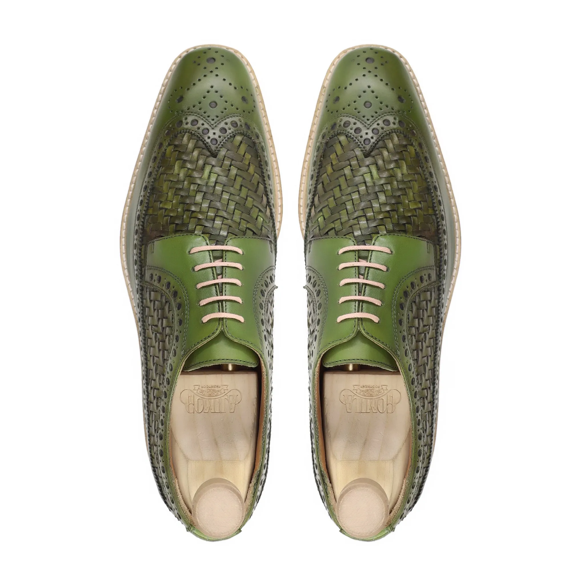 Wardel - Men's Light Green Calf And Hand Woven Calf Leather Derby Shoe