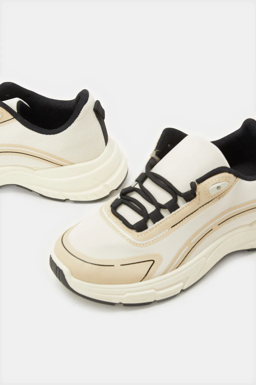 Women Beige And Black Sporty Sneakers