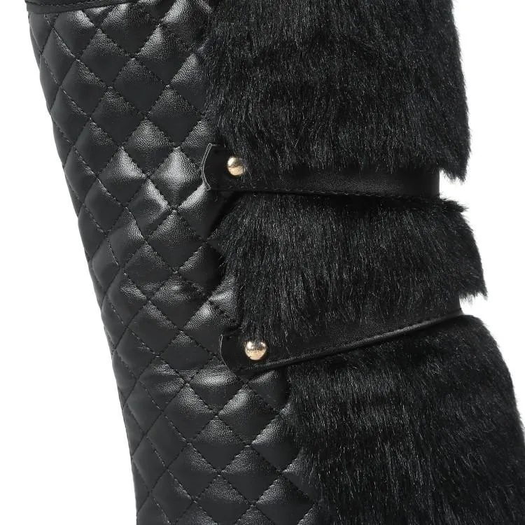 Women chunky platform buckle strap mid calf snow boots