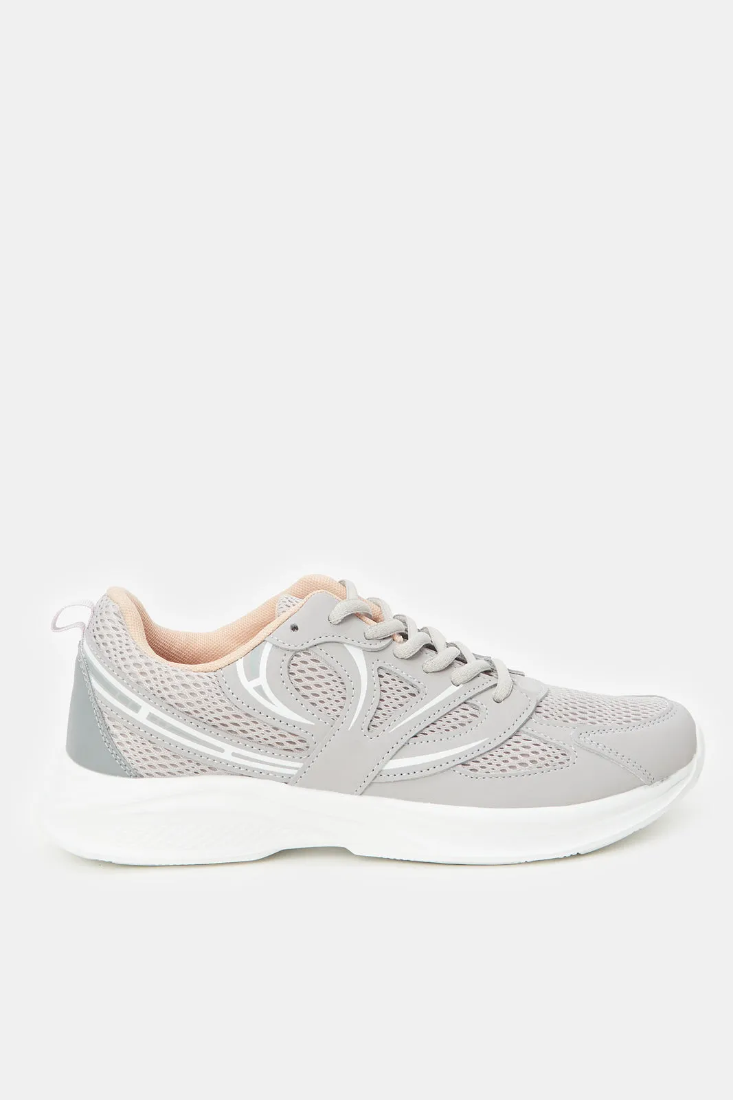 Women Grey Lace Up Running Shoe