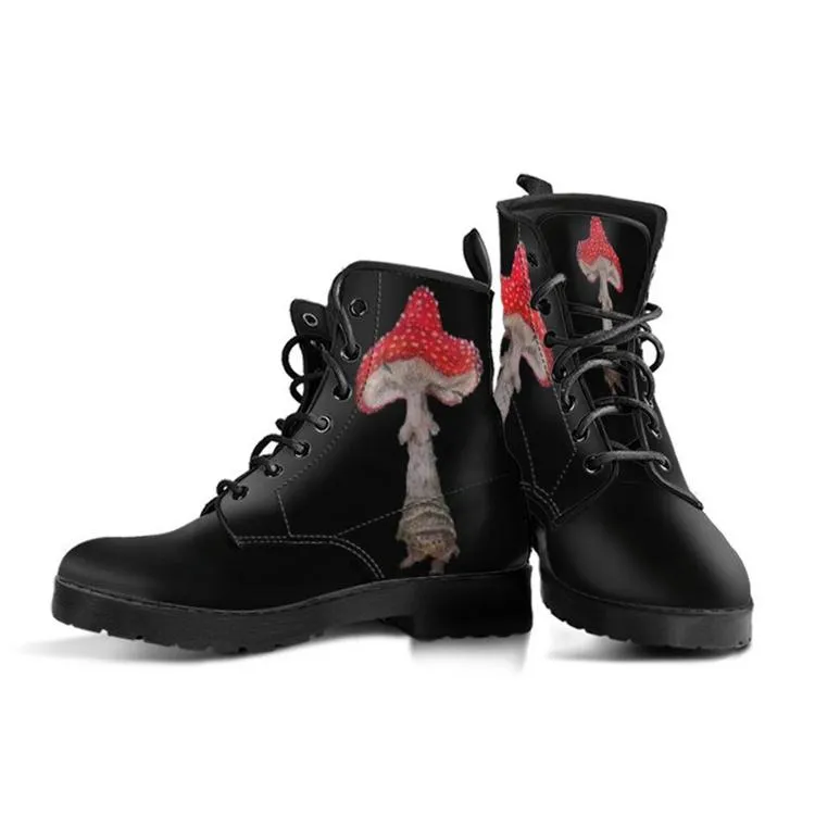 Women mushroom printed chuny low heel short lace up boots