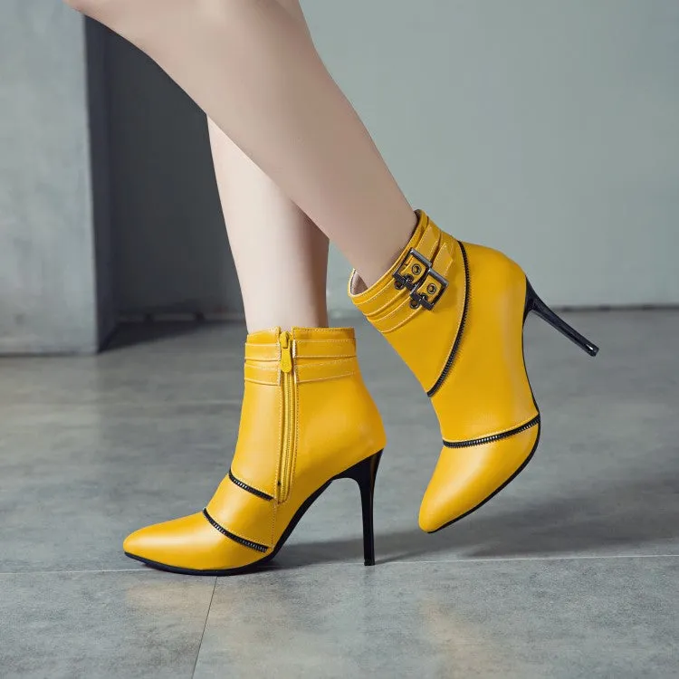 Women's Color Block High Heel Stiletto Short Boots