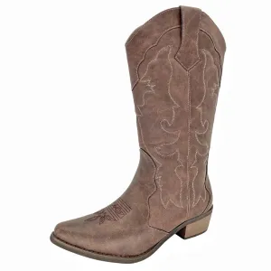 Womens Cowgirl Cowboy Boots Wide Calf Snip Toe Brown