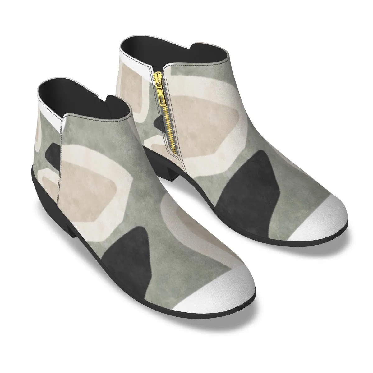 Women's Fashion Boots 121 beige with olive abstract print