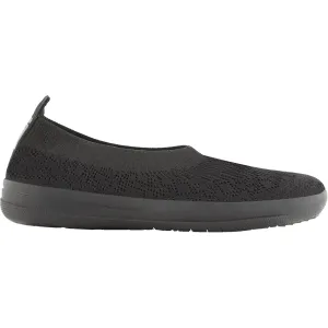 Women's FitFlop Uberknit Slip-On Ballerina All Black Knit Fabric