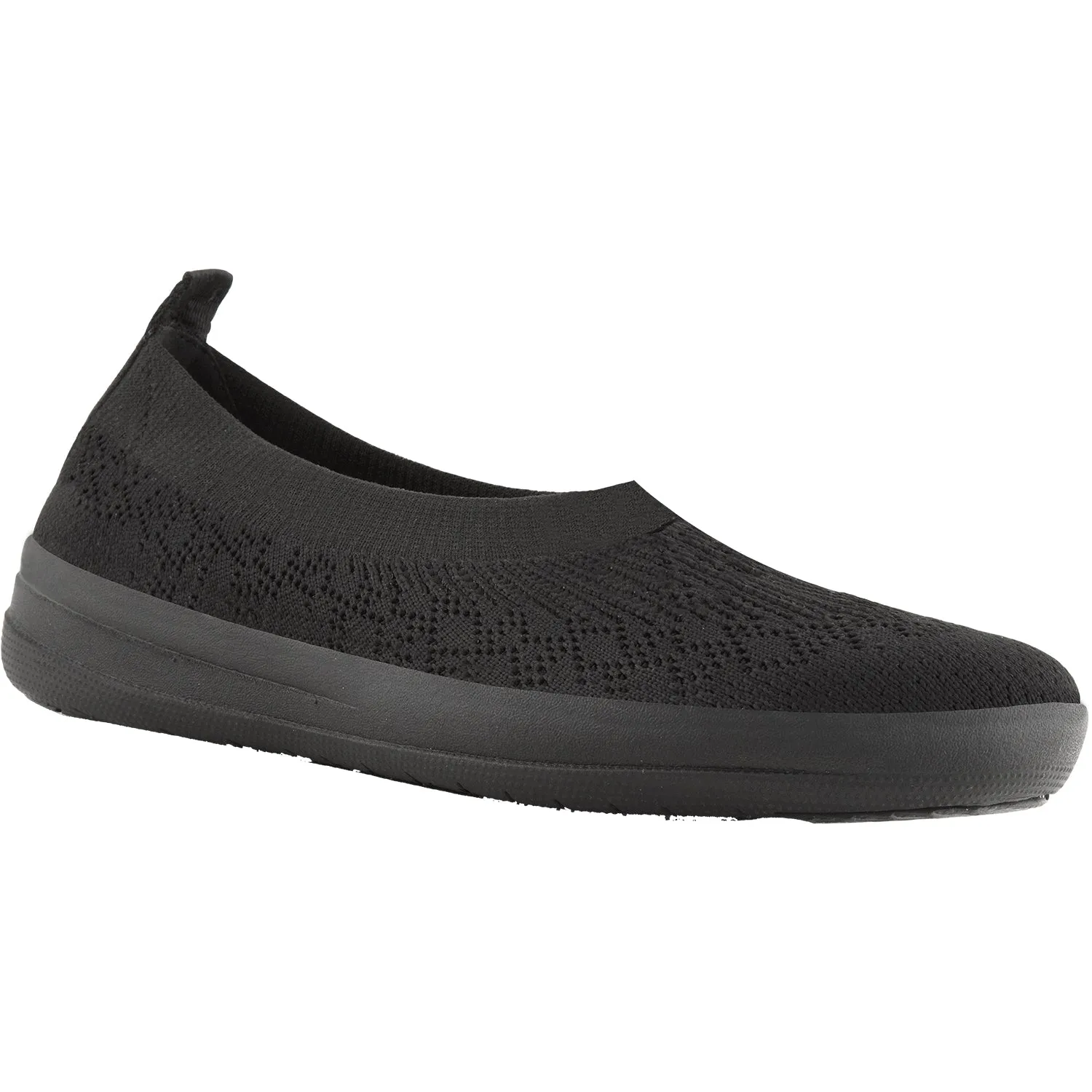 Women's FitFlop Uberknit Slip-On Ballerina All Black Knit Fabric