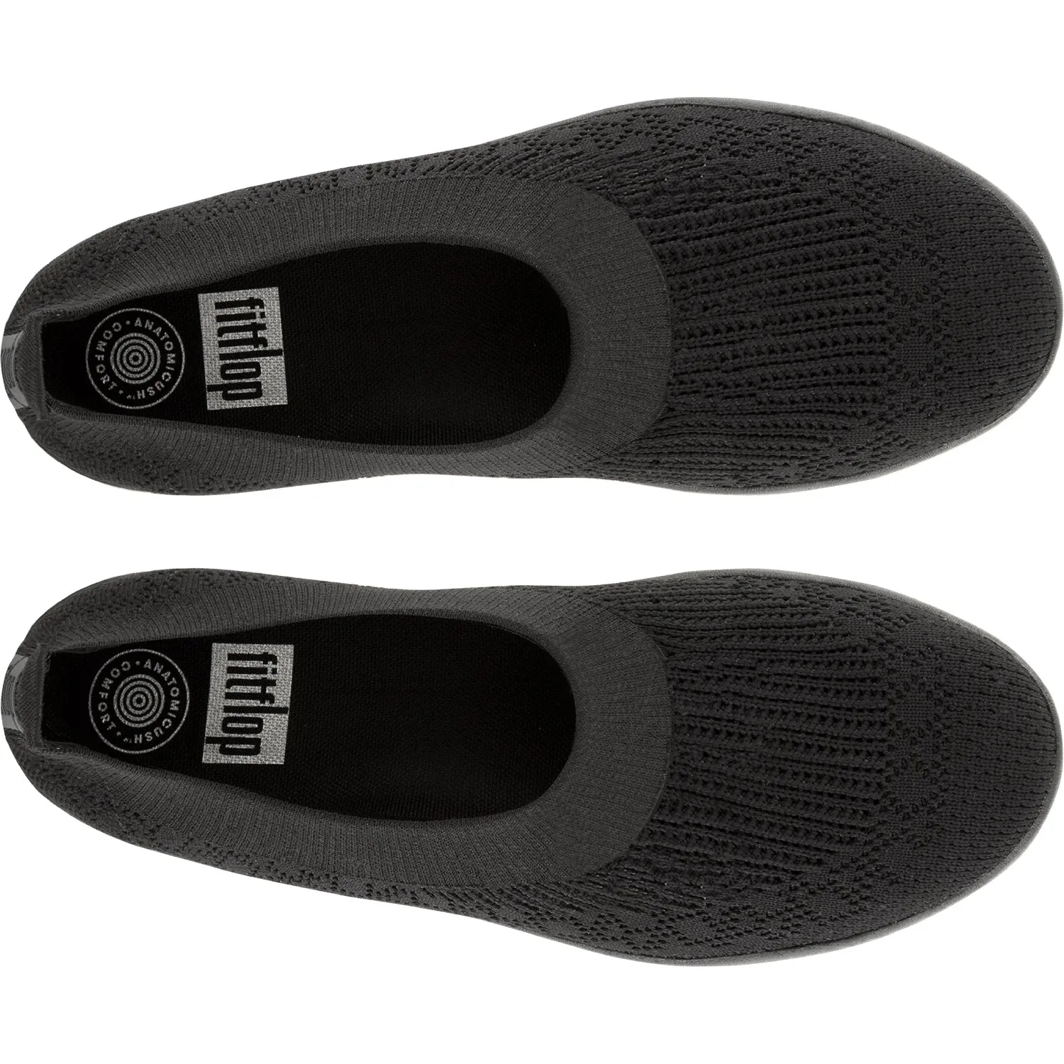 Women's FitFlop Uberknit Slip-On Ballerina All Black Knit Fabric