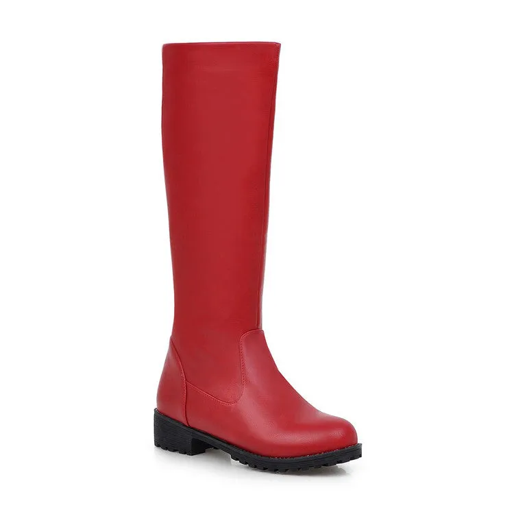 Women's Pu Leather Round Toe Platform Knee High Boots