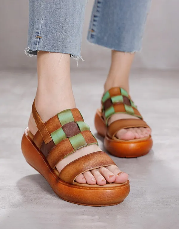 Women's Retro Woven Slingback Wedge Sandals